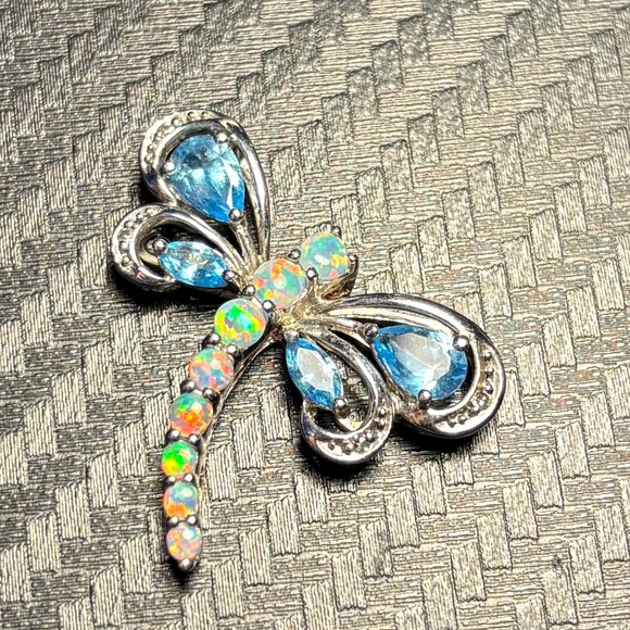 Diamond, Opal, and Topaz Dragonfly Pendant - Picture 4 of 4